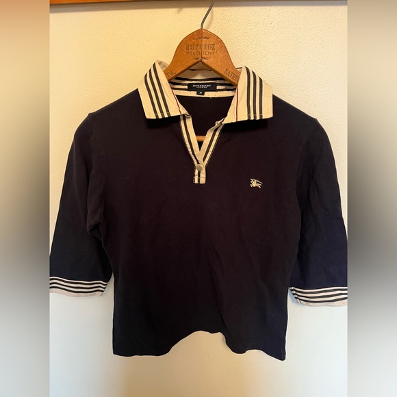 Burberry Women’s Navy Polo with Striped Collar - S - Picture 1 of 7